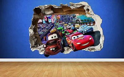 Cars 3D Effect Smashed Wall Sticker Style Transfer Art Lighting Mcqueen Mator • £18.73