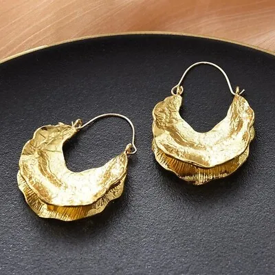 Zara Gold Asymmetrical Half Moon Hammered Textured Half Hoop Hook Earrings • £5.39
