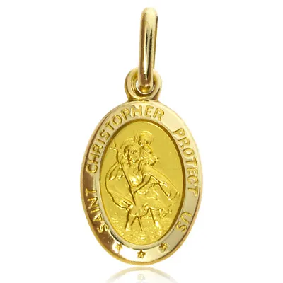 9ct Gold Saint Christopher Free Engraving St Chris 20mm Travel Medal Pendant Box • £54.99