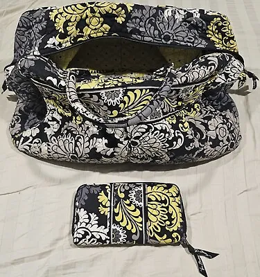 Vera Bradley Small Travel Duffel Bag Baroque Black Yellow Floral Quilt & Wallet • $11