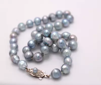 Vintage Blue Baroque Pearl Choker Necklace Silver Clasp 15in (24-1099) • $175