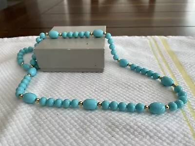 Avon Vintage 1983 Turquoise Impressions Bead Necklace - 24in • $6