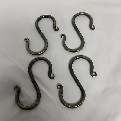 S Hooks Set Of 4 Hand Forged 4 Inch Iron Brass Brushed Decorative Hand Made • $24.95