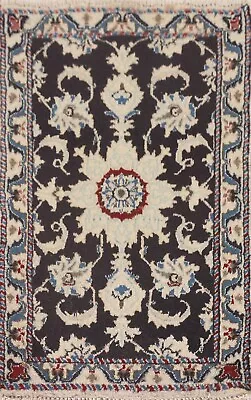 Vintage Floral Navy Blue Nain Accent Rug 2'x3' Wool Hand-knotted Foyer Carpet • $182