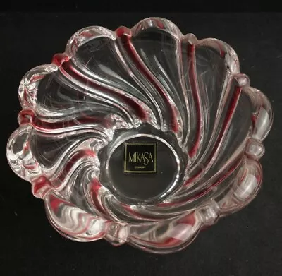 MIKASA Red Swirl Glass Bowl Candy Nuts Trinkets Candle Holder Dish Germany  • $9.99