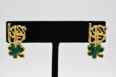 Vintage Shamrock Earrings Green Gold Kiss Me Irish St. Patrick's NOS 80s BinA6 • $13.56