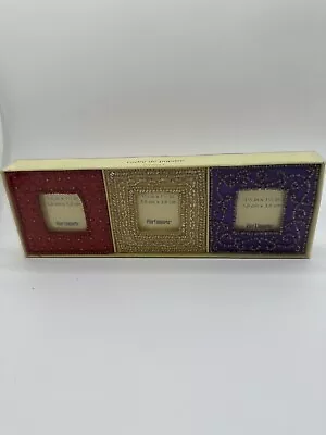 PIER 1 MINI FABRIC JEWELED PICTURE FRAMES SET 3x3” Red/Gold/Purple • $11