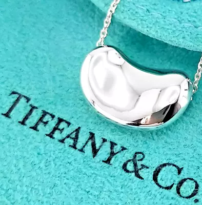TIFFANY & CO. Elsa Peretti Bean Necklace Silver 925 Pendant Chain Signed Japan • $184.14