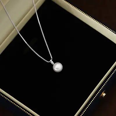 Silver White Pearl Bead Pendant Chain Necklace • $9.99