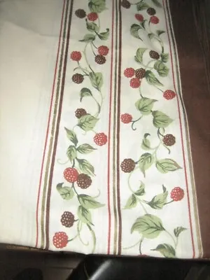 Vtg. Berry Pattern Cream Tablecloth Dk Brown Edge 72  By 90  Plus 8 Napkins • $17.99