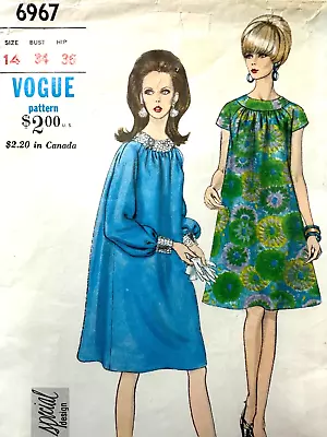 60s VOGUE Special Design Evening Dress Pattern Scoop Neck VOGUE 6967 Sz14 LABEL • $12.99