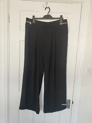 Black Wide Fit Trousers Size 14 From Mango • £3