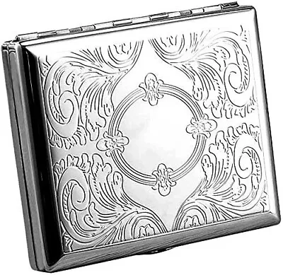 Victorian Style Cigarette Metal Case Double Sided King & 100s Etched Design RFID • $10.99