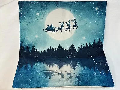 Santa Sleigh Reindeer Vintage Christmas Throw Pillow Cover Winter Holiday Decor • $15.95