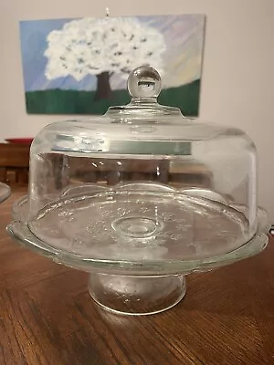 Vintage Anchor Hocking Savannah Cake Plate Stand Flower Pedestal Dome Round Knob • $36