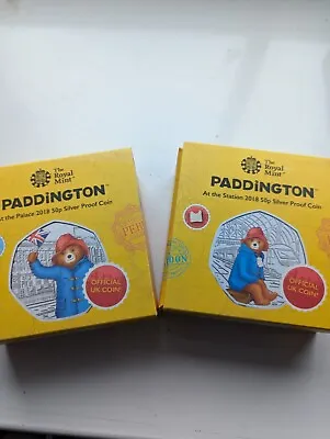 2018 2 X Paddington Silver Proof 50p Coins. Boxed/COAs • £5.50