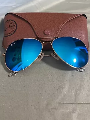 Ray-Ban Aviator Sunglasses RB3025 58-14mm Gold Frame & Blue Mirrored Lens • $1.05