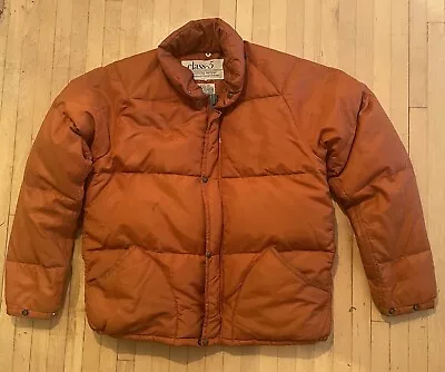 Vintage 70s CLASS-5 Down Puffer Jacket Rusty Red Orange SMALL • $29.99