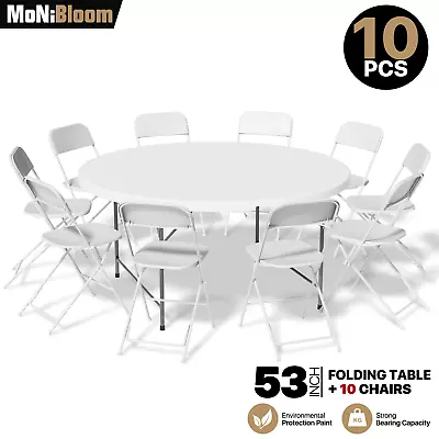 [10 PACK FOLDING CHAIR+DINING ROUND TABLE SET]Party Commercial Event Picnic Desk • $437.99