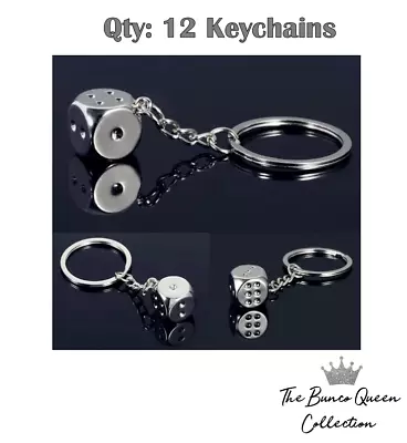 Qty 12 Metal Dice Keychains Bunco Party Favor Casino Keychain Bulk Dice Keychain • $23.05