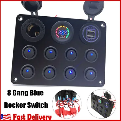 $35.49 • Buy 8 Gang Rocker Switch Panel Circuit Breaker Blue LED Waterproof Car Marine Boat