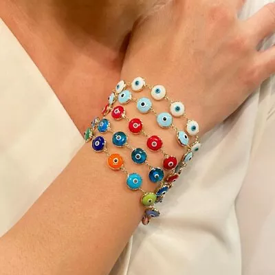 $1.22 • Buy Lucky 6mm Evil Eye Bracelet Chain Adjustable Chain Women Charm Turkish Jewelry