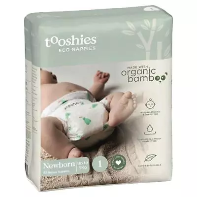Tooshies Eco Nappies With Organic Bamboo Size 1 Newborn 3-5kg 52 Pack • $24.99