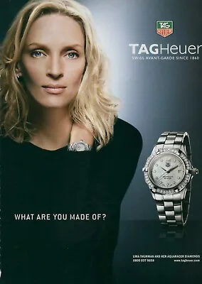 TAGHeuer Watch Magazine Print Ad Jewelry AQUARACER DIAMONDS UMA THURMAN VTG 2006 • £11.56