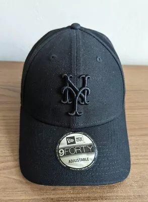 New York Mets New Era 9FORTY Adjustable Hat All Black Hat Cap One Size • $29.99