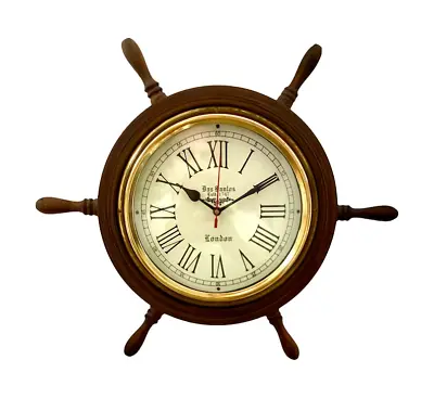 Antique Wall Clock 18   Wooden Nautical Ship Wheel Wall Hanging Clock For Decor • $110