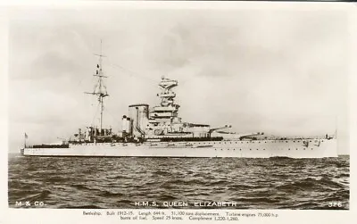 HMS Queen Elizabeth (1913) WWI WWII Royal Navy Dreadnought Battleship Postcard • £4.50