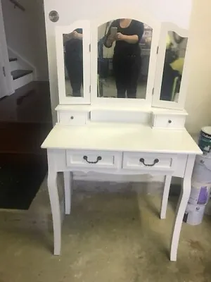 $50 • Buy Dressing Table Mirror Stool Set Girls Vanity Makeup Desk Drawer Organizer White