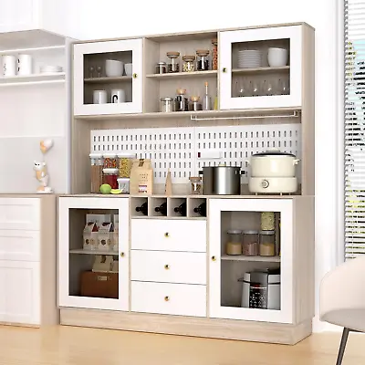 Pantry Cabinet Kitchen Storage Cabinet Freestanding Buffet Hutch With Pegboard • $690.22