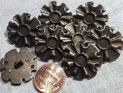 8 Antiqued Silver Tone Metal Buttons Floral Flower Just Over 7/8  23.5mm # 7968 • $5.99