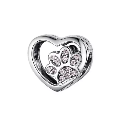 $26.99 • Buy SOLID Sterling Silver My Sweet Pet Paw Charm - PINK CZ By YOUnique Designs