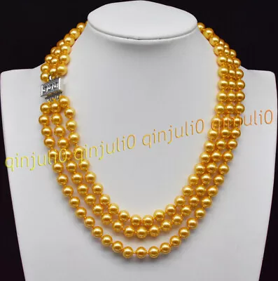 Lots 3 Rows Genuine 8mm Round Multi-Color South Sea Shell Pearl Necklace 17-19'' • £10.79