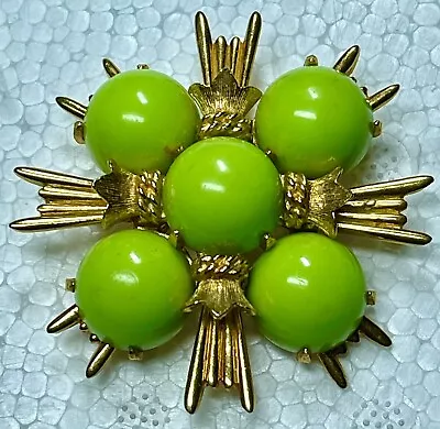 Benedikt NY Signed Chartreuse Green & Gold Vintage Maltese Cross Pin • $67.75