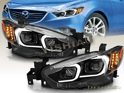 Fit For 2014-2017 Mazda 6 Led Tube Projector Headlights Black Led Turn Signal • $314.97