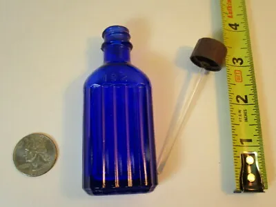HAZEL ATLAS Cobalt Blue Glass Medicine Bottle 1 Ounce Clear Glass Dropper EC • $23.97
