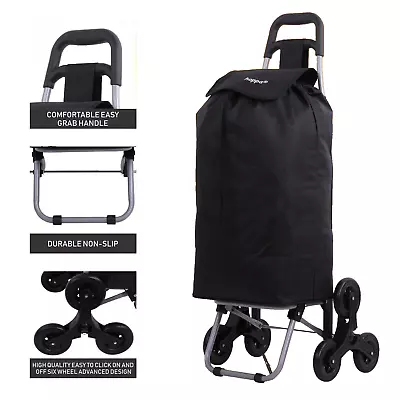 Hoppa Lightweight 6 Wheel Folding Shopping Trolley Large Capacity Stair Climber • £29.99