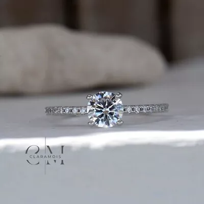 Moissanite Solitaire Engagement Ring Solid 14K White Gold2 Carat Round Cut VVS1 • $213.28