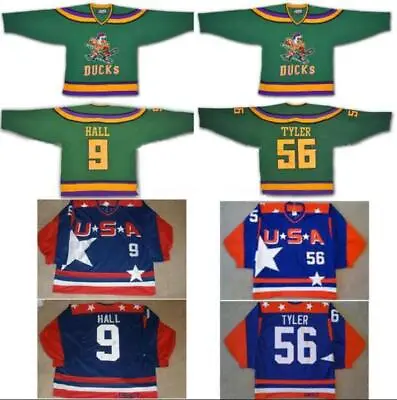 Movie Mighty Ducks USA Jesse Hall #9 Russ Tyler #56 Hockey Jersey Sewn Custom • $49.90