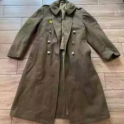 Vintage Military Army Field Overcoat Long Liner Green Heavy Liner Size Medium • $149.99