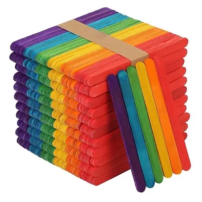 100pcs Coloured Wooden Lollipop Ice Lolly Sticks Kids Arts Craft Models • £3.16
