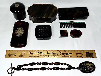 Vintage Faux Tortoiseshell Celluloid Box Necklace Comb Lot • $150