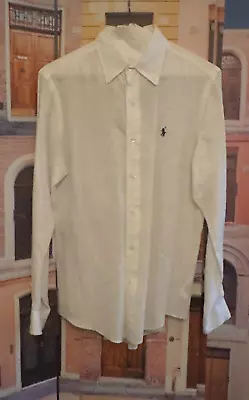 Polo Ralph Lauren 100 % Linen Shirt Mens Size M White Custom Fit Button-Up Logo • $22