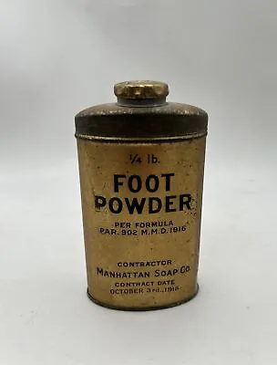 WW1 US Army Foot Powder 1/4 Lb. Tin Manhattan Soaps Co. 1918 • $80