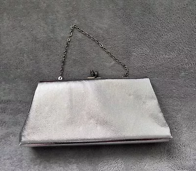 VINTAGE 90'S Y2K Never Used Unique Clasp Silver Evening Clutch Bag Hidden Chain  • $18