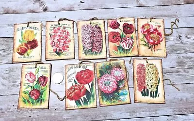 9~Vintage~Ephemera~Bulbs & Seeds~Junk Journal~Linen Cardstock~Gift~Hang~Tags • $10