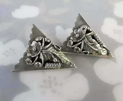 Vintage Peyote Flower Leaf Men's Unique Collar Tips In 935 Argentium Silver • $200